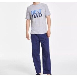 CLUB ROOM Pajama Set Mens Medium Grey Best Dad Graphic Stripe Pants Pjs Set